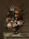 A Bouquet of Flowers with Fruit and Two Sand Lizards on a Stone Ledge, 1647-Jacob Marrel-Framed Giclee Print
