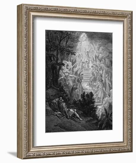 Jacob's Dream of a Stairway Leading to Heaven with God at the Top, 1865-1866-Gustave Doré-Framed Giclee Print