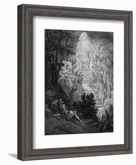 Jacob's Dream of a Stairway Leading to Heaven with God at the Top, 1865-1866-Gustave Doré-Framed Giclee Print