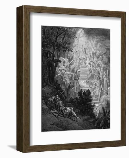 Jacob's Dream of a Stairway Leading to Heaven with God at the Top, 1865-1866-Gustave Doré-Framed Giclee Print