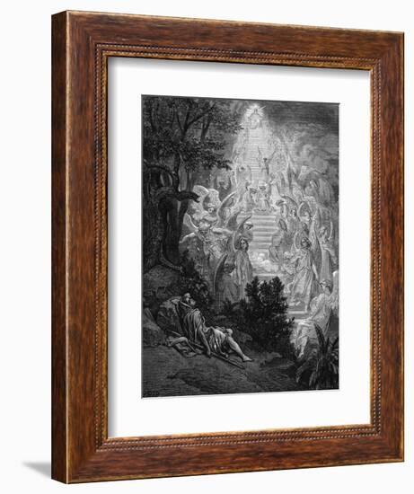 Jacob's Dream of a Stairway Leading to Heaven with God at the Top, 1865-1866-Gustave Doré-Framed Giclee Print