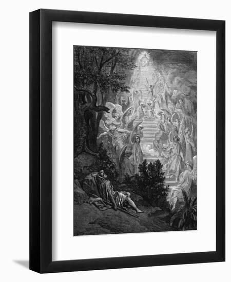 Jacob's Dream of a Stairway Leading to Heaven with God at the Top, 1865-1866-Gustave Doré-Framed Giclee Print