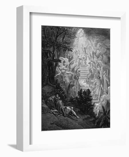 Jacob's Dream of a Stairway Leading to Heaven with God at the Top, 1865-1866-Gustave Doré-Framed Giclee Print