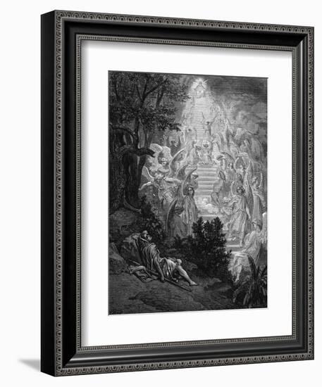 Jacob's Dream of a Stairway Leading to Heaven with God at the Top, 1865-1866-Gustave Doré-Framed Giclee Print