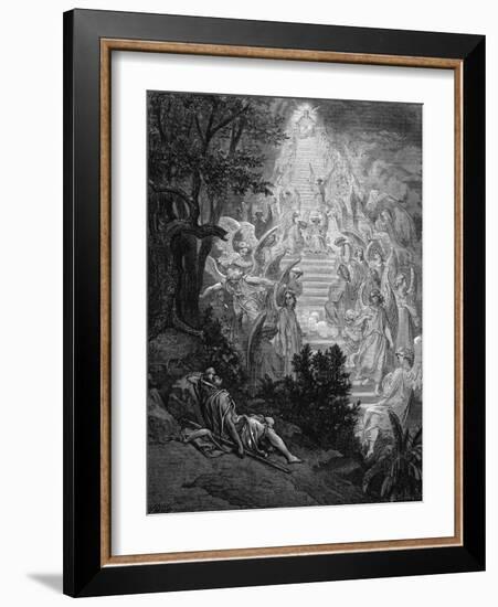 Jacob's Dream of a Stairway Leading to Heaven with God at the Top, 1865-1866-Gustave Doré-Framed Giclee Print