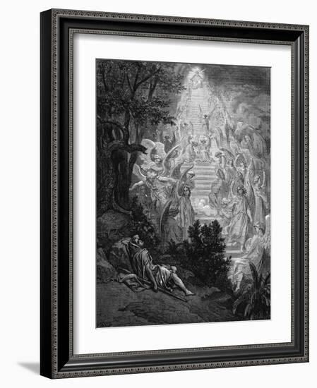 Jacob's Dream of a Stairway Leading to Heaven with God at the Top, 1865-1866-Gustave Doré-Framed Giclee Print