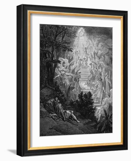 Jacob's Dream of a Stairway Leading to Heaven with God at the Top, 1865-1866-Gustave Doré-Framed Giclee Print