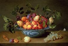 Plums and Peaches on a Pewter Dish with Cherries and a Carnation on a Table-Jacob van Hulsdonck-Framed Giclee Print