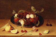 Plums and Peaches on a Pewter Dish with Cherries and a Carnation on a Table-Jacob van Hulsdonck-Framed Giclee Print