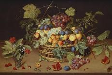 Plums, Peaches and Grapes in a Basket with Carnations and Other Flowers in a Roemer, with…-Jacob Van Hulsdonck-Giclee Print