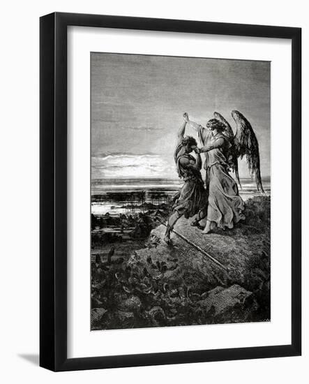 Jacob Wrestling with the Angel. Engraving.-null-Framed Giclee Print