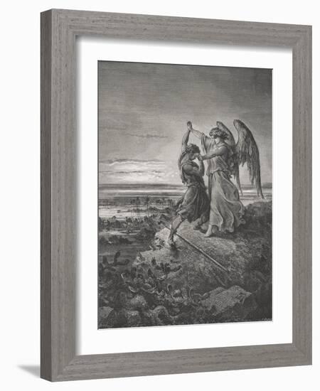 Jacob Wrestling with the Angel, Genesis 32:24-32, Illustration from Dore's 'The Holy Bible',…-Gustave Doré-Framed Giclee Print