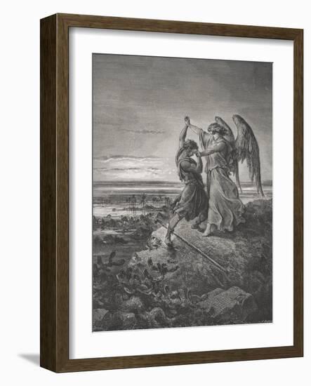 Jacob Wrestling with the Angel, Genesis 32:24-32, Illustration from Dore's 'The Holy Bible',…-Gustave Doré-Framed Giclee Print