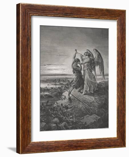 Jacob Wrestling with the Angel, Genesis 32:24-32, Illustration from Dore's 'The Holy Bible',…-Gustave Doré-Framed Giclee Print