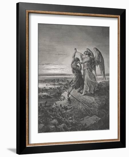 Jacob Wrestling with the Angel, Genesis 32:24-32, Illustration from Dore's 'The Holy Bible',…-Gustave Doré-Framed Giclee Print