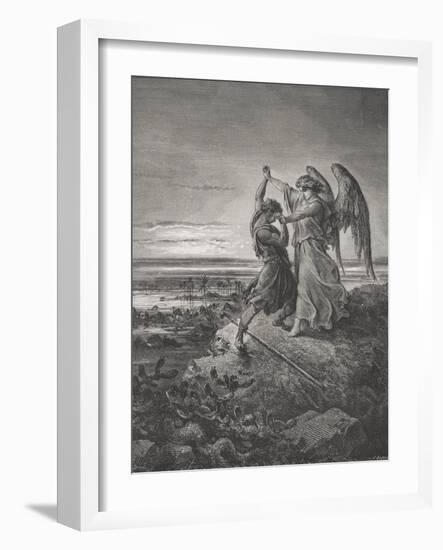 Jacob Wrestling with the Angel, Genesis 32:24-32, Illustration from Dore's 'The Holy Bible',…-Gustave Doré-Framed Giclee Print