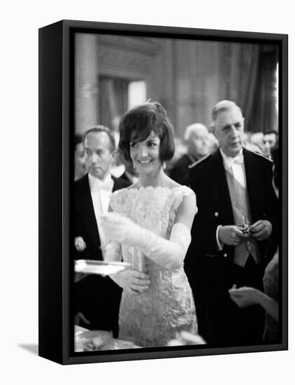 Jacquelin Kennedy Attending Luncheon W. Many Diginitaries Including French Pres. Charles Degaulle-null-Framed Premier Image Canvas