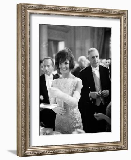 Jacquelin Kennedy Attending Luncheon W. Many Diginitaries Including French Pres. Charles Degaulle-null-Framed Photographic Print