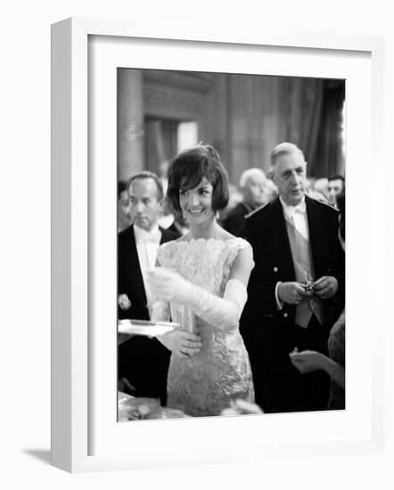 Jacquelin Kennedy Attending Luncheon W. Many Diginitaries Including French Pres. Charles Degaulle-null-Framed Photographic Print