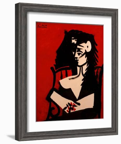 Jacqueline a Mantille Sur Fond Rouge-Pablo Picasso-Framed Art Print