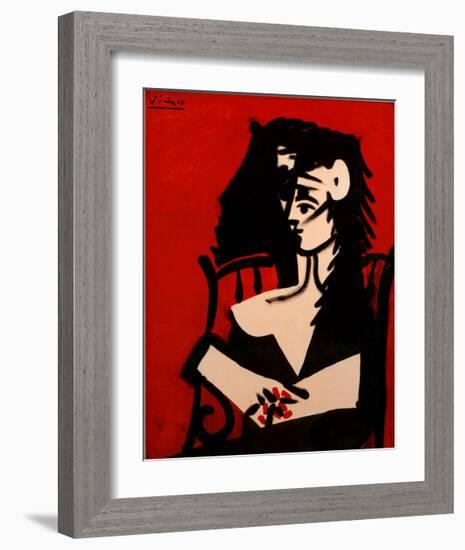 Jacqueline a Mantille Sur Fond Rouge-Pablo Picasso-Framed Art Print