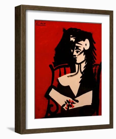 Jacqueline a Mantille Sur Fond Rouge-Pablo Picasso-Framed Art Print