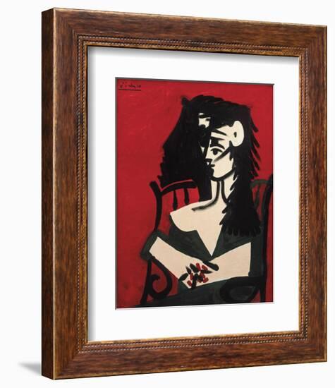 Jacqueline a Mantille Sur Fond Rouge-Pablo Picasso-Framed Art Print