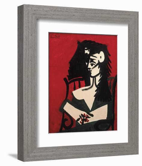 Jacqueline a Mantille Sur Fond Rouge-Pablo Picasso-Framed Art Print