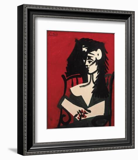 Jacqueline a Mantille Sur Fond Rouge-Pablo Picasso-Framed Art Print