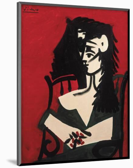 Jacqueline a Mantille Sur Fond Rouge-Pablo Picasso-Mounted Art Print