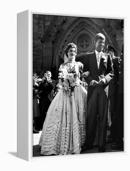 Jacqueline Bouvier in Gorgeous Battenberg Wedding Dress with Her Husband Sen. John Kennedy-Lisa Larsen-Framed Premier Image Canvas