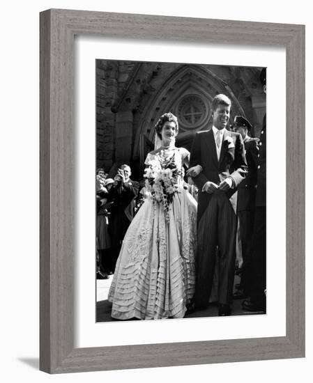 Jacqueline Bouvier in Gorgeous Battenberg Wedding Dress with Her Husband Sen. John Kennedy-Lisa Larsen-Framed Photographic Print