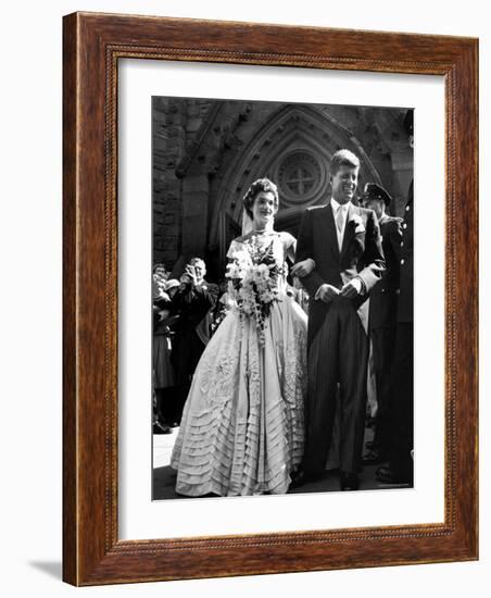 Jacqueline Bouvier in Gorgeous Battenberg Wedding Dress with Her Husband Sen. John Kennedy-Lisa Larsen-Framed Photographic Print