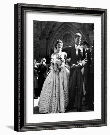 Jacqueline Bouvier in Gorgeous Battenberg Wedding Dress with Her Husband Sen. John Kennedy-Lisa Larsen-Framed Photographic Print