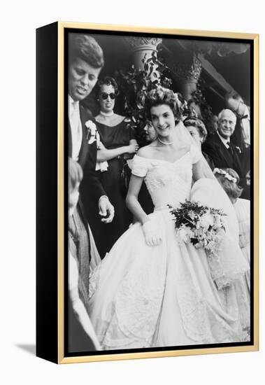 Jacqueline Bouvier Kennedy Emerging from St. Mary's Church on Her Wedding Day, September 12, 1953-null-Framed Stretched Canvas