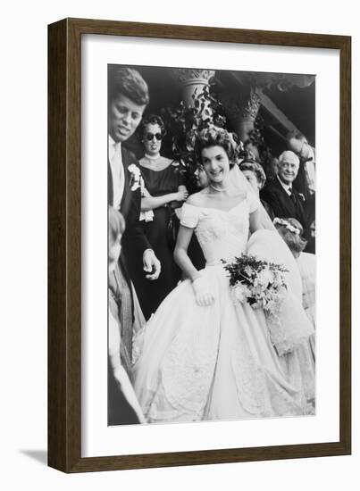 Jacqueline Bouvier Kennedy Emerging from St. Mary's Church on Her Wedding Day, September 12, 1953-null-Framed Photo