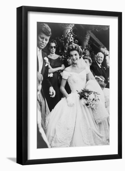 Jacqueline Bouvier Kennedy Emerging from St. Mary's Church on Her Wedding Day, September 12, 1953-null-Framed Photo