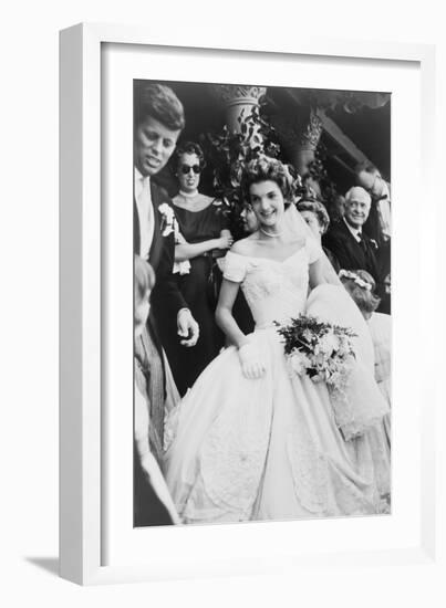 Jacqueline Bouvier Kennedy Emerging from St. Mary's Church on Her Wedding Day, September 12, 1953-null-Framed Photo