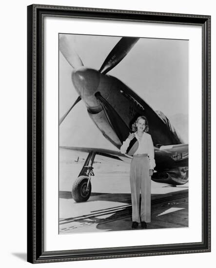 Jacqueline Cochran 1906-1980 American Aviator with F-51 Mustang Airplane, 1948-null-Framed Photo