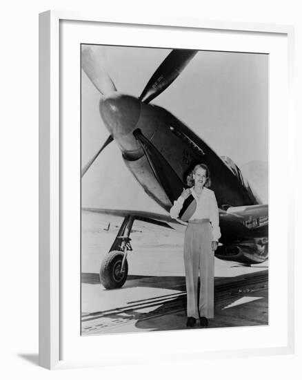 Jacqueline Cochran 1906-1980 American Aviator with F-51 Mustang Airplane, 1948-null-Framed Photo