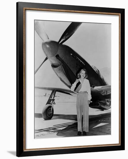 Jacqueline Cochran 1906-1980 American Aviator with F-51 Mustang Airplane, 1948-null-Framed Photo