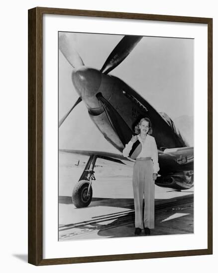 Jacqueline Cochran 1906-1980 American Aviator with F-51 Mustang Airplane, 1948-null-Framed Photo