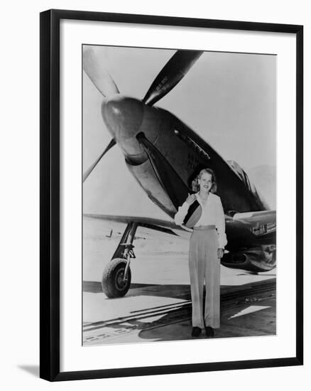 Jacqueline Cochran 1906-1980 American Aviator with F-51 Mustang Airplane, 1948-null-Framed Photo