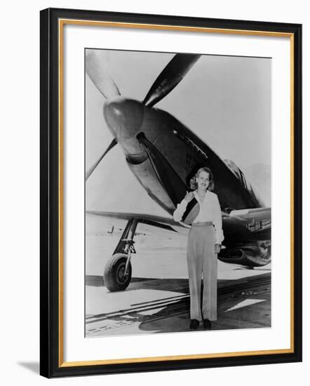 Jacqueline Cochran 1906-1980 American Aviator with F-51 Mustang Airplane, 1948-null-Framed Photo