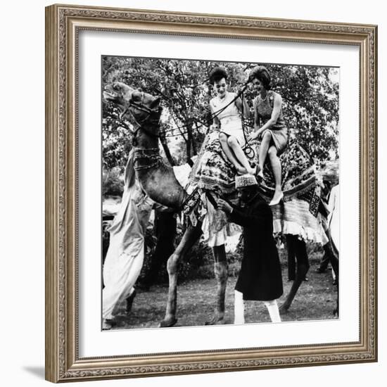 Jacqueline Kennedy and Her Sister, Princess Lee Radziwill Riding a Camel-null-Framed Photo