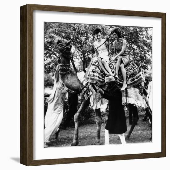 Jacqueline Kennedy and Her Sister, Princess Lee Radziwill Riding a Camel-null-Framed Photo