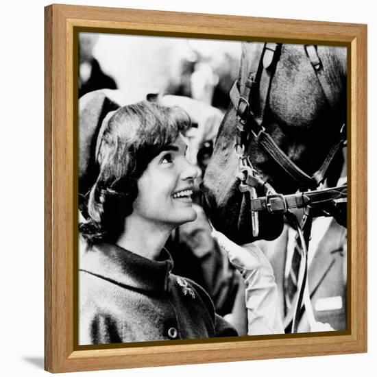 Jacqueline Kennedy Beams at One of the Famed Horses of the Canadian Royal Mounted Police-null-Framed Stretched Canvas