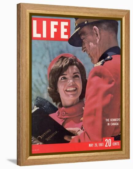 Jacqueline Kennedy Chatting with Canadian Mounted Policeman During Visit with JFK, May 26, 1961-Leonard Mccombe-Framed Premier Image Canvas