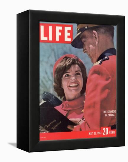 Jacqueline Kennedy Chatting with Canadian Mounted Policeman During Visit with JFK, May 26, 1961-Leonard Mccombe-Framed Premier Image Canvas