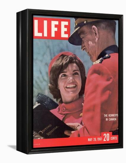 Jacqueline Kennedy Chatting with Canadian Mounted Policeman During Visit with JFK, May 26, 1961-Leonard Mccombe-Framed Premier Image Canvas